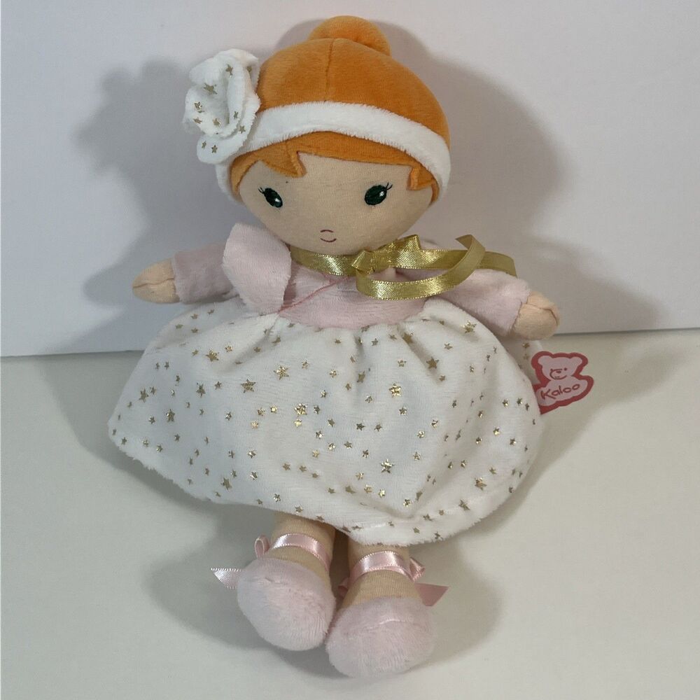 Kaloo My First Doll Ballerina Plush 10” Orange Hair White Pink Dress Gold Bow